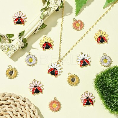 30Pcs 6 Styles Rack Plating Alloy Enamel Pendants ENAM-CJ0006-25-1