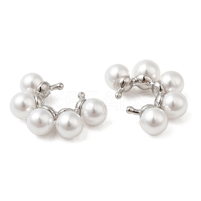 Rack Plating Brass Cuff Earrings with Plastic Pearl Beaded EJEW-M222-03P-1