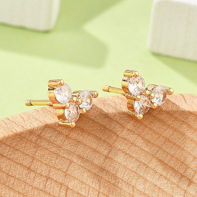 Brass Micro Pave Clear Cubic Zirconia Stud Earrings for Women EJEW-G428-25G-03-1