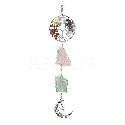 Wire Wrapped Natural Rose Quartz & Green Aventurine Pouch Pendant Deorations HJEW-JM01297-02-1