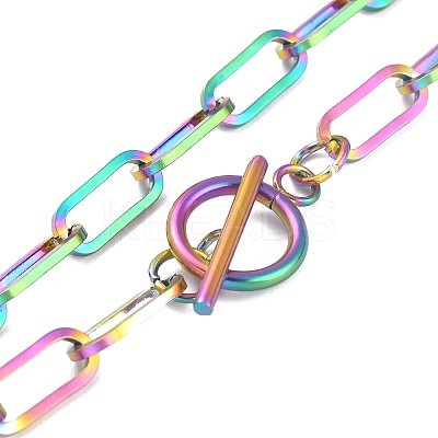 Ion Plating(IP) 304 Stainless Steel Paperclip Chain Necklaces NJEW-O124-01MU-1