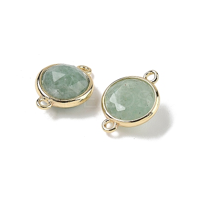 Brass Pave Natural Green Aventurine Faceted Flat Round Connector Charms G-U028-04G-08-1