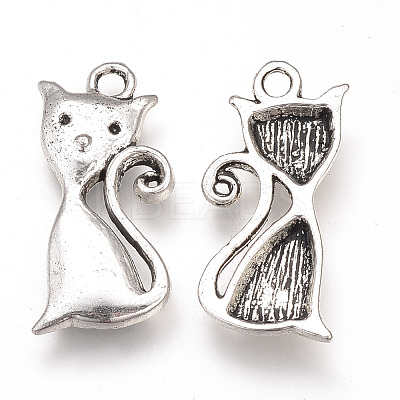Tibetan Style Alloy Kitten Pendants TIBEP-T002-66AS-RS-1