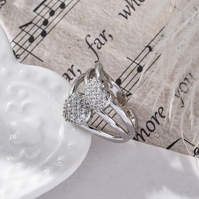 Brass Micro Pave Clear Cubic Zirconia Cuff Finger Rings RJEW-G337-33P-1