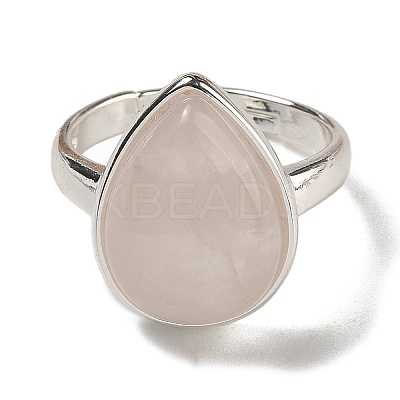 Natural Rose Quartz Teardrop Adjustable Rings RJEW-K371-08S-14-1