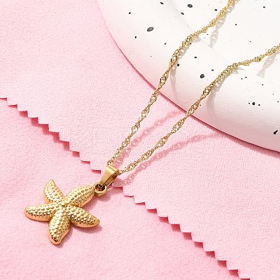 Summer Beach 304 Stainless Steel Pendant Rope Chain Necklaces for Women STAS-Z108-01G-01-1