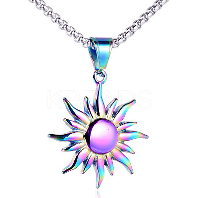 304 Stainless Steel Sun Pendant Box Chain Necklaces for Men FS-WG74900-02-1