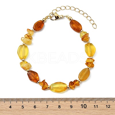 Natural Amber & Brass Beaded Bracelets for Women BJEW-JB13697-1