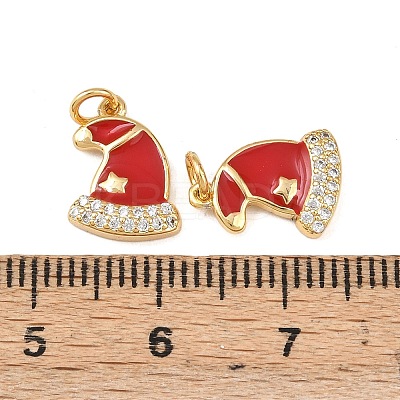 Christmas Brass Micro Pave Cubic Zirconia Enamel Charms KK-L255-19G-10-1