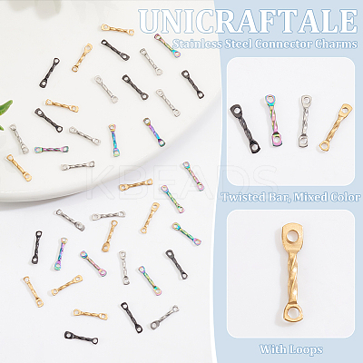 40Pcs 4 Colors Ion Plating(IP) 304 Stainless Steel Connector Charms STAS-UN0060-46-1