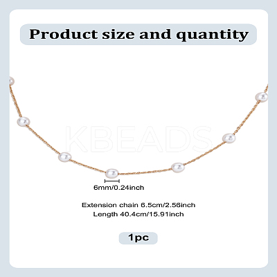 1Pc Stainless Steel & White Round ABS Plastic Imitation Pearl Handmade Link Chain Necklaces NJEW-LP0009-41-1