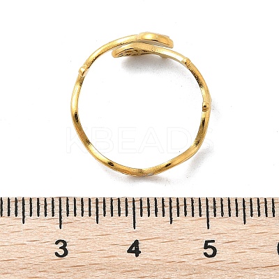 Leaf & Flat Round 304 Stainless Steel White Shell Cuff Rings for Women RJEW-G346-01G-02-1