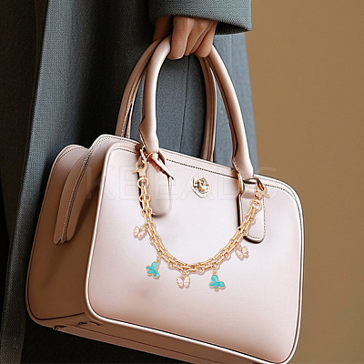 4Pcs 2 Styles Alloy Enamel Butterfly Flower Charm Iron Bag Decorative Chains HJEW-DR00190-1