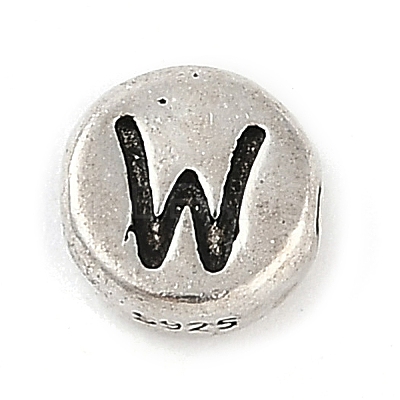 925 Sterling Silver Flat Round with Letter Beads STER-G044-01AS-W-1
