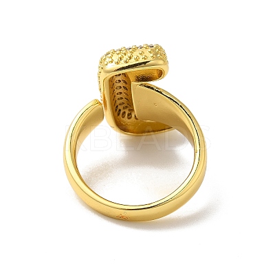 Letter Brass Micro Pave Clear Cubic Zirconia Open Cuff Ring for Women RJEW-N046-03J-G-1