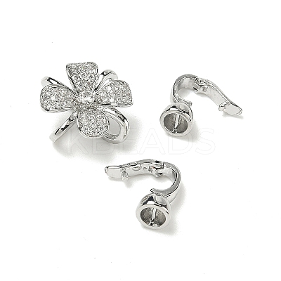 Rack Plating Flower Brass Pave Clear Cubic Zirconia Fold Over Clasps KK-E080-01P-1