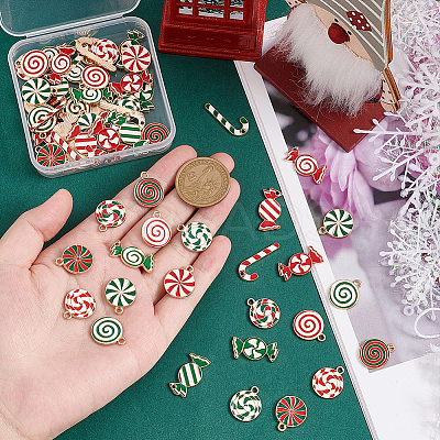 68Pcs 17 Style Christmas Themed Alloy Enamel Pendants FIND-PH0010-59-1