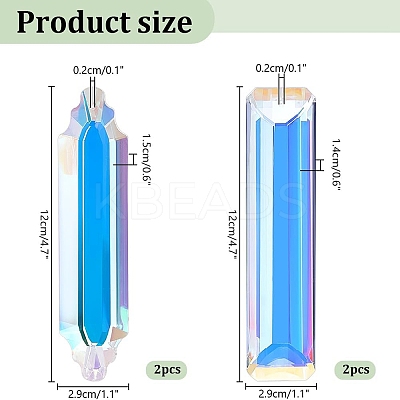 4pcs 2 styles Faceted Transparent Glass Big Pendants GLAA-PH0003-24-1