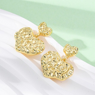 Hammered Heart Brass Dangle Stud Earrings EJEW-R025-23G-1