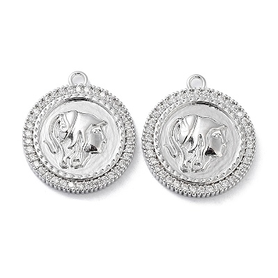 Brass Micro Pave Clear Cubic Zirconia Pendants KK-F871-40P-1
