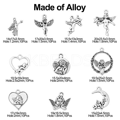 100Pcs 10 Styles Tibetan Style Alloy Pendants TIBEP-CJ0003-05-1