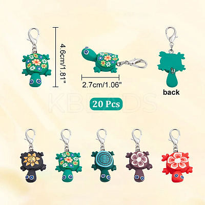 20Pcs Tortoise Handmade Polymer Clay Pendant Stitch Marker HJEW-NB00006-1
