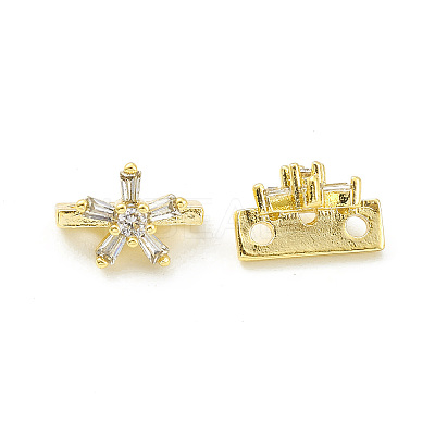 Rack Plating Brass Pave Clear Cubic Zirconia Flower Slide Charms KK-G464-01G-1