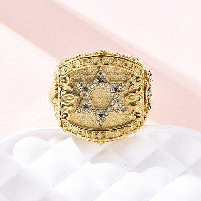 Star of David 304 Stainless Steel Rhinestone Finger Rings for Women RJEW-B121-02C-G-1