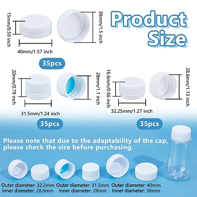 105Pcs 3 Styles Plastic Bottle Caps KY-OC0001-57-1