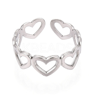 Non-Tarnish 304 Stainless Steel Open Heart Wrap Cuff Ring for Women RJEW-S405-194P-1