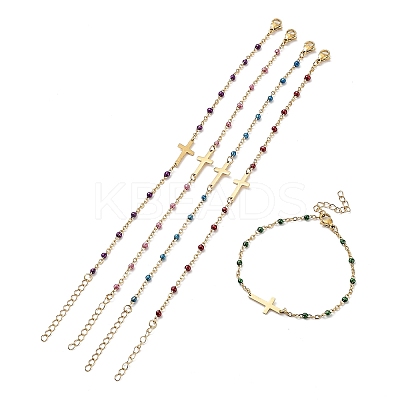 Ion Plating(IP) 304 Stainless Steel with Enamal Chain Bracelets BJEW-K226-03G-1