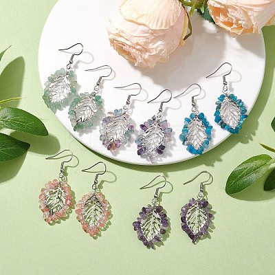 Natural & Synthetic Mixed Gemstone Chips Dangle Earrings EJEW-JE05695-02-1