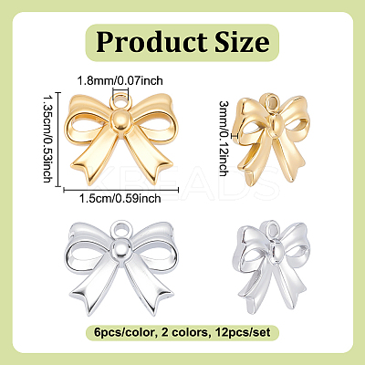 12Pcs 2 Colors 304 Stainless Steel Charms STAS-UN0063-36-1