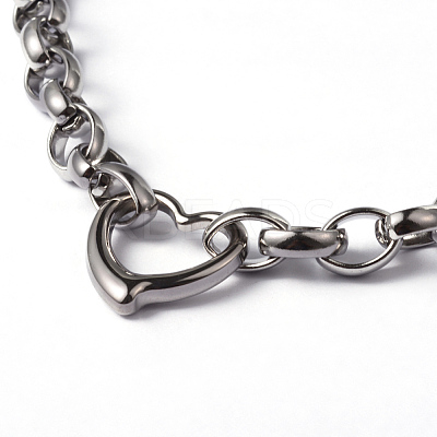 Tarnish Resistant Heart 304 Stainless Steel Link Necklaces and Bracelets Jewelry Sets LS-SJEW-F132-08P-1