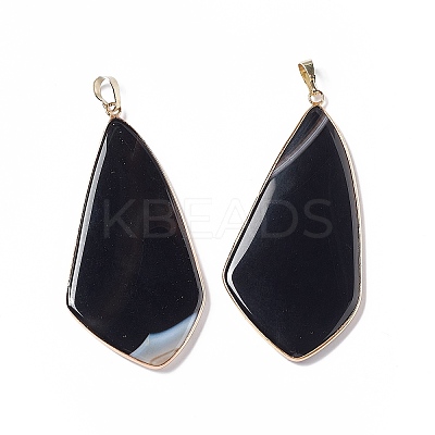 Natural Dyed & Heated Black Agate Big Pendants G-P491-06G-01-1