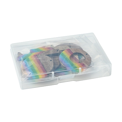 12Pcs 6 Styles Pride Rainbow Theme Resin & Walnut Wood Pendants WOOD-FS0001-32-1
