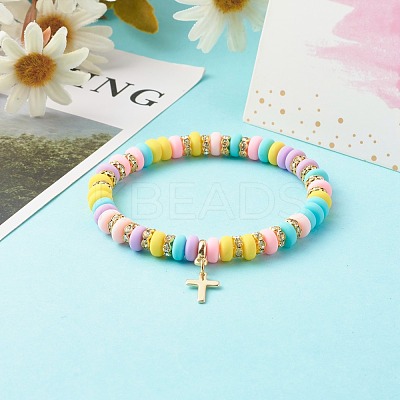 Handmade Polymer Clay Beads Stretch Bracelets BJEW-JB06488-1