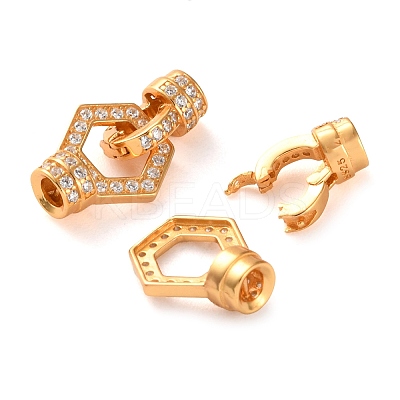 925 Sterling Silver Micro Pave Clear Cubic Zirconia Fold Over Clasps STER-K176-24G-1