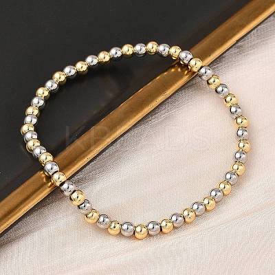 Brass Round Beaded Stretch Bracelets for Men Women BJEW-B148-05B-GP-1