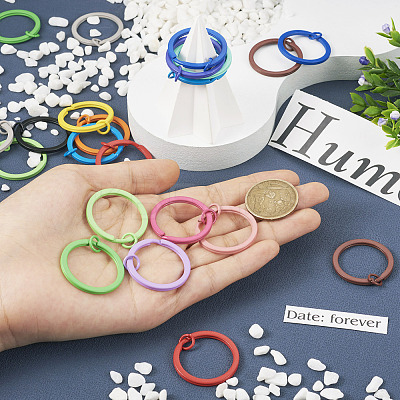 32Pcs 16 Colors Spray Painted Iron Split Key Rings IFIN-TA0001-56-1