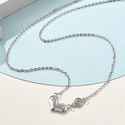 925 Sterling Silver Pave Clear Cubic Zirconia Heart Pendant Necklaces for Women NJEW-D315-04P-1