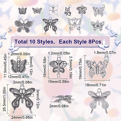 80Pcs 10 Styles Tibetan Style Alloy Charms TIBE-SC0001-94-1