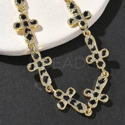 Brass Enamel Micro Pave Clear Cubic Zirconia Cross Link Chain Bracelets for Women BJEW-G764-02G-1