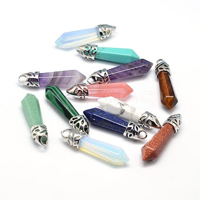 Bullet Platinum Plated Alloy Natural & Synthetic Mixed Stone Pointed Pendants G-F228-06-RS-1