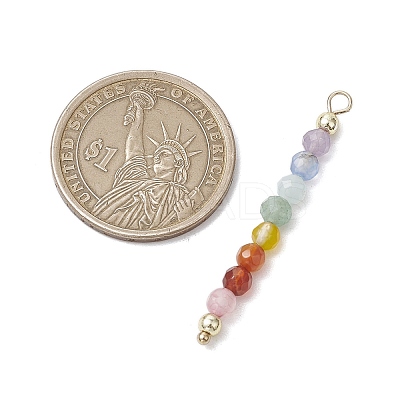 Natural Agate & Carnelian & Green Aventurinee & Aquamarine & Amethyst Faceted Round Beaded Chakra Pendants PALLOY-JF03450-1