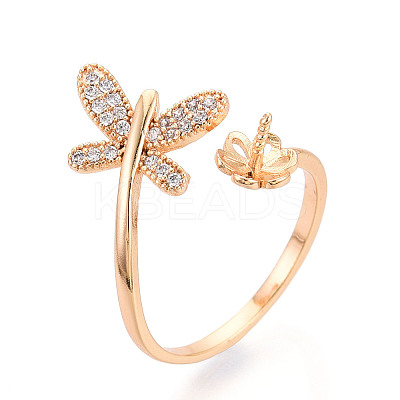 Butterfly Brass Micro Pave Clear Cubic Zirconia Cuff Ring Settings KK-T076-31G-1