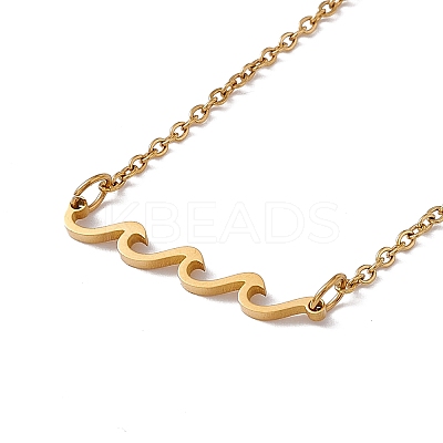 304 Stainless Steel Wave Pendant Necklace with Cable Chains for Women NJEW-I119-01G-1