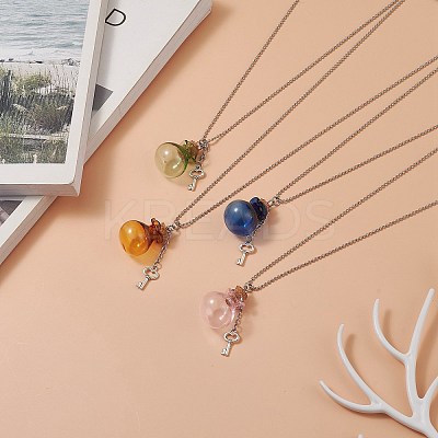 4Pcs 4 Color Lucky Bag Shape Glass Cork Bottles Pendant Necklaces Set NJEW-TA00067-1