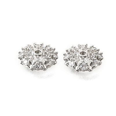 Flower Brass Clear Cubic Zirconia Bead Caps KK-V008-03P-1