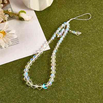 Round Synthetic Moonstone Beaded Mobile Straps HJEW-SW00042-01-1